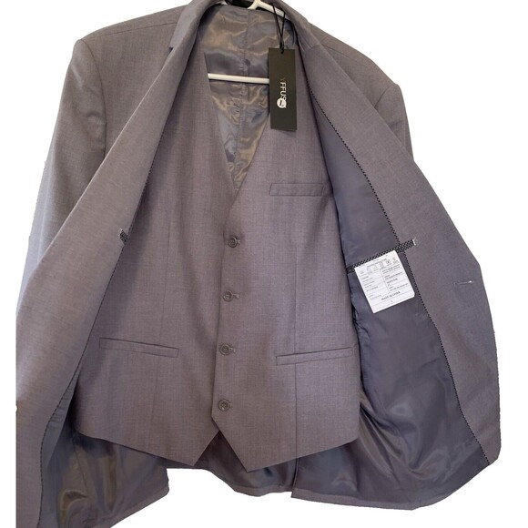 Yffushi Dressy Sportscoat Blazer With Matching Vest Large Gray Vented New w/Tags - Picture 6 of 11